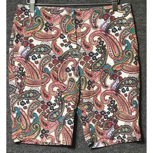 IZOD Golf Women 4 Shorts Multi-Color Paisley Bermuda Stretch Rayon Blend